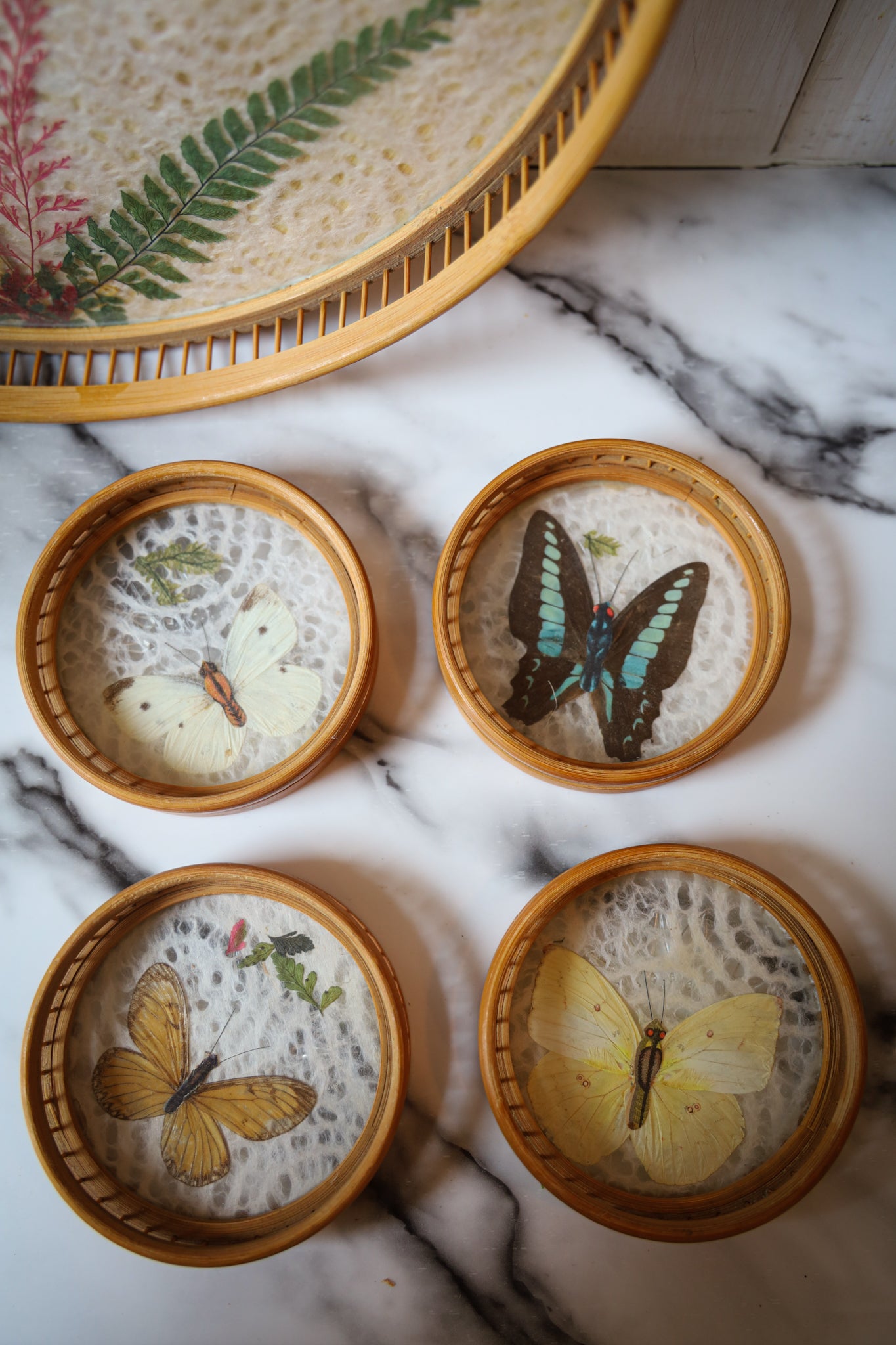 Boho Vintage Pressed Butterfly tray Set