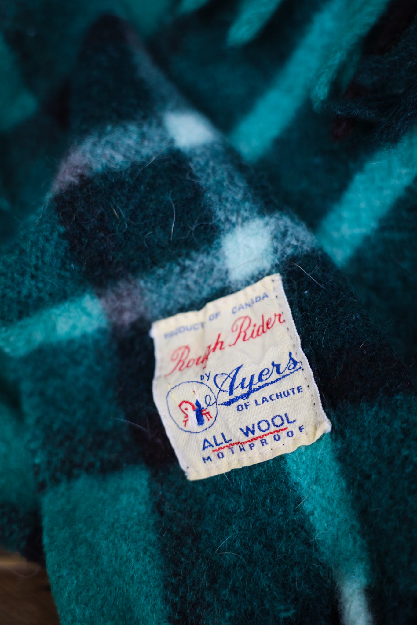 Green Plaid Vintage Wool Blanket