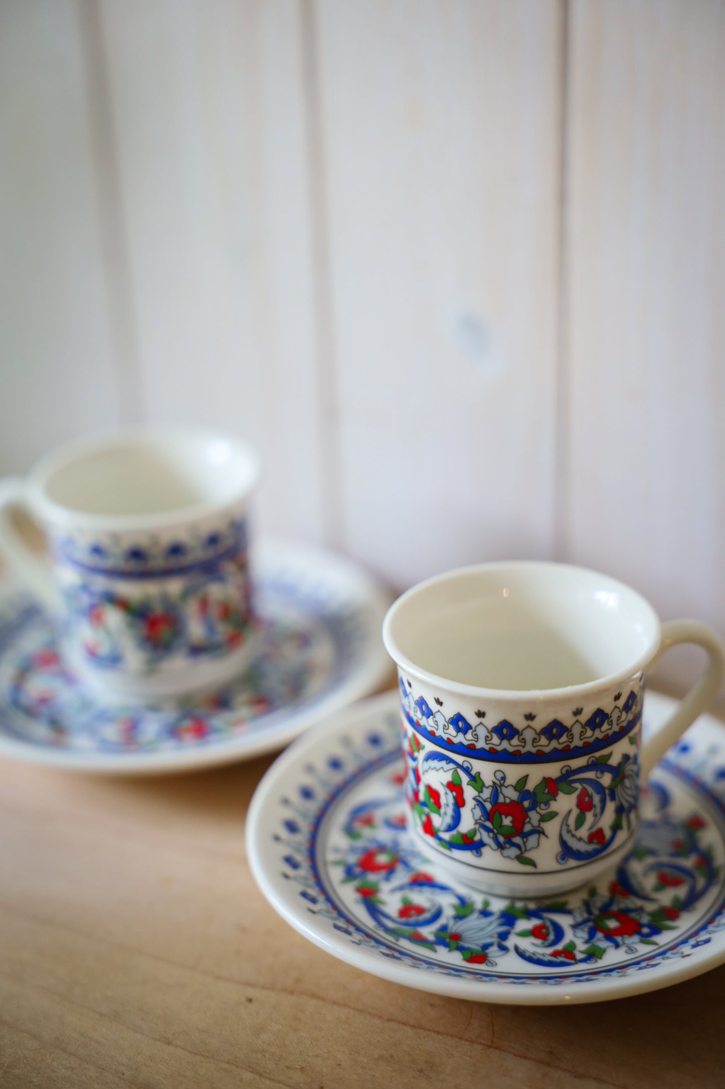 Floral Espresso Cups & Saucers — Set of Two