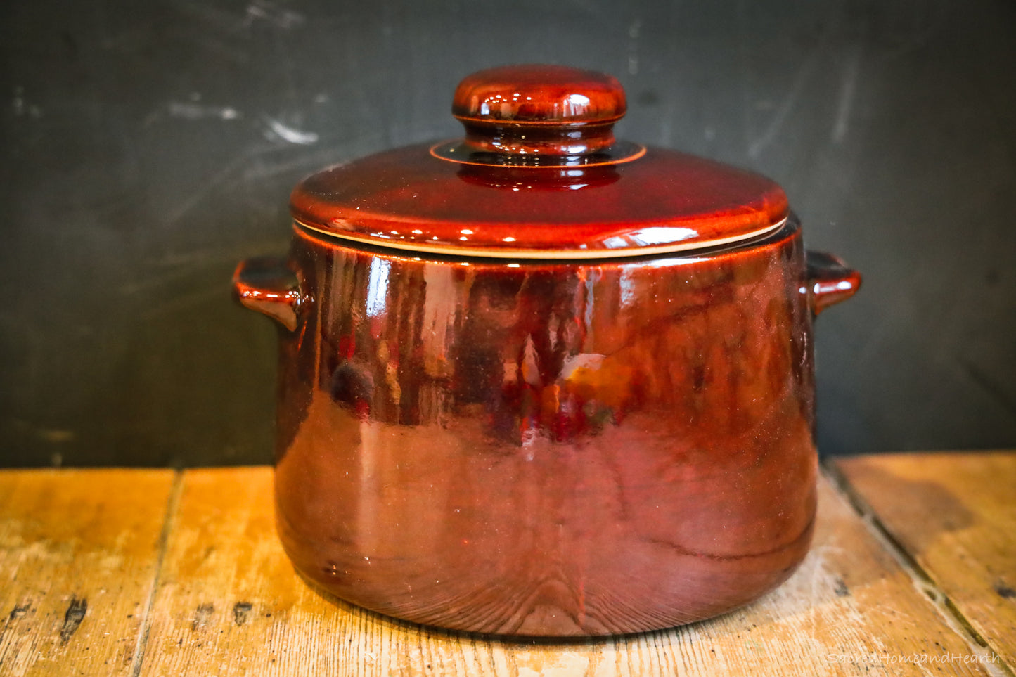 Brown stoneware crock