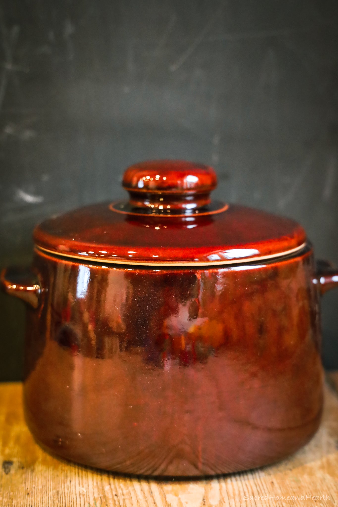 Brown stoneware crock