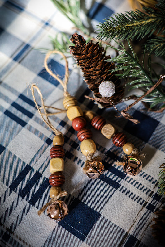 Wooden Beads and Bell Ornament(set of 5)