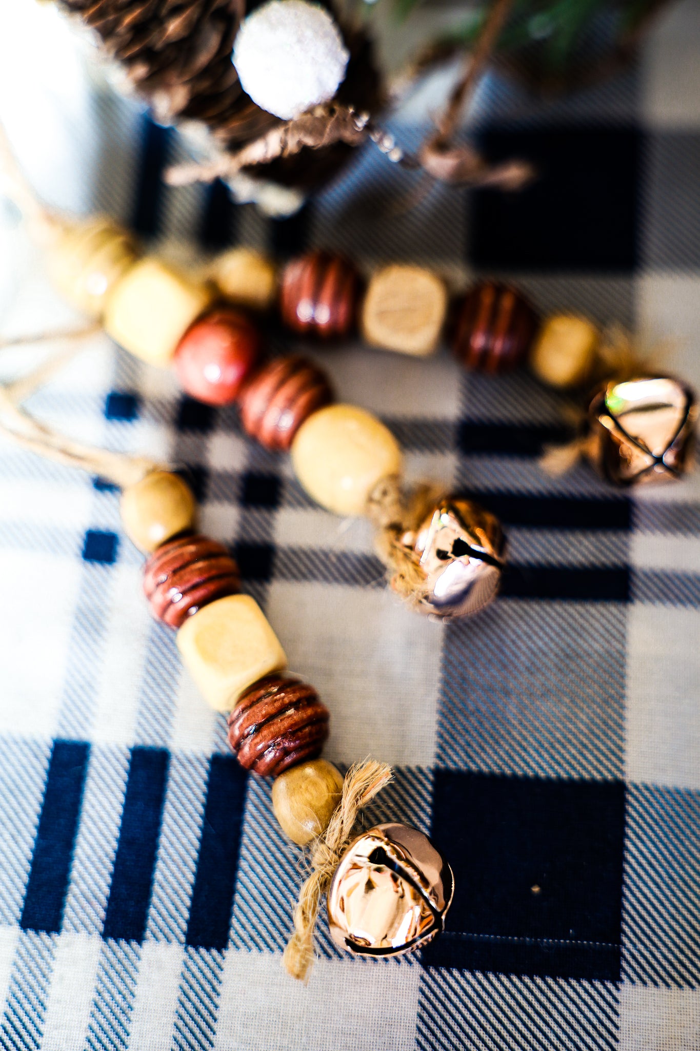 Wooden Beads and Bell Ornament(set of 5)