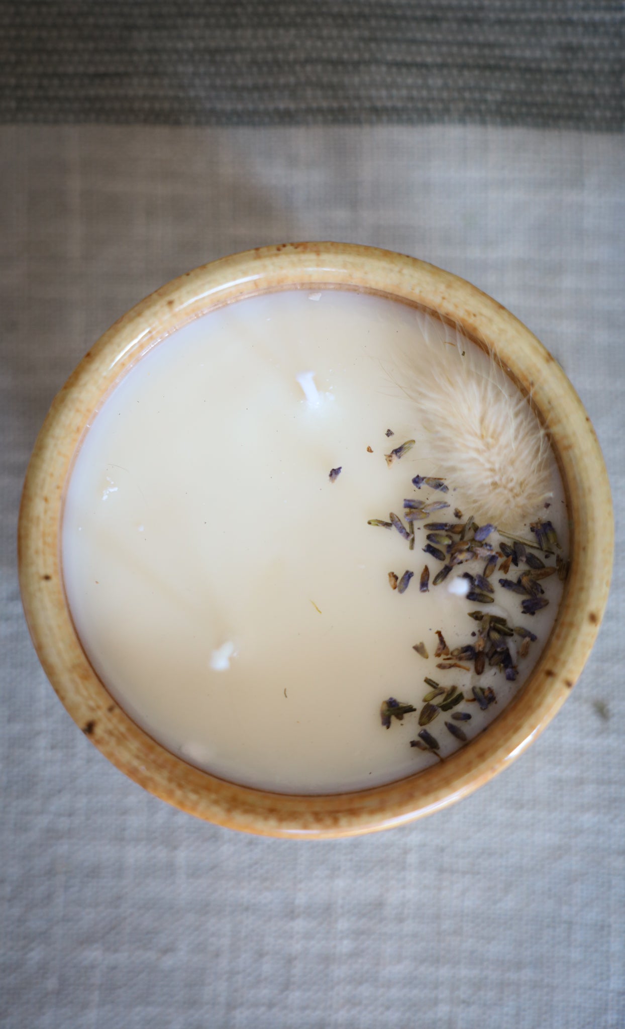 Lavender Candle in Pottery Bowl