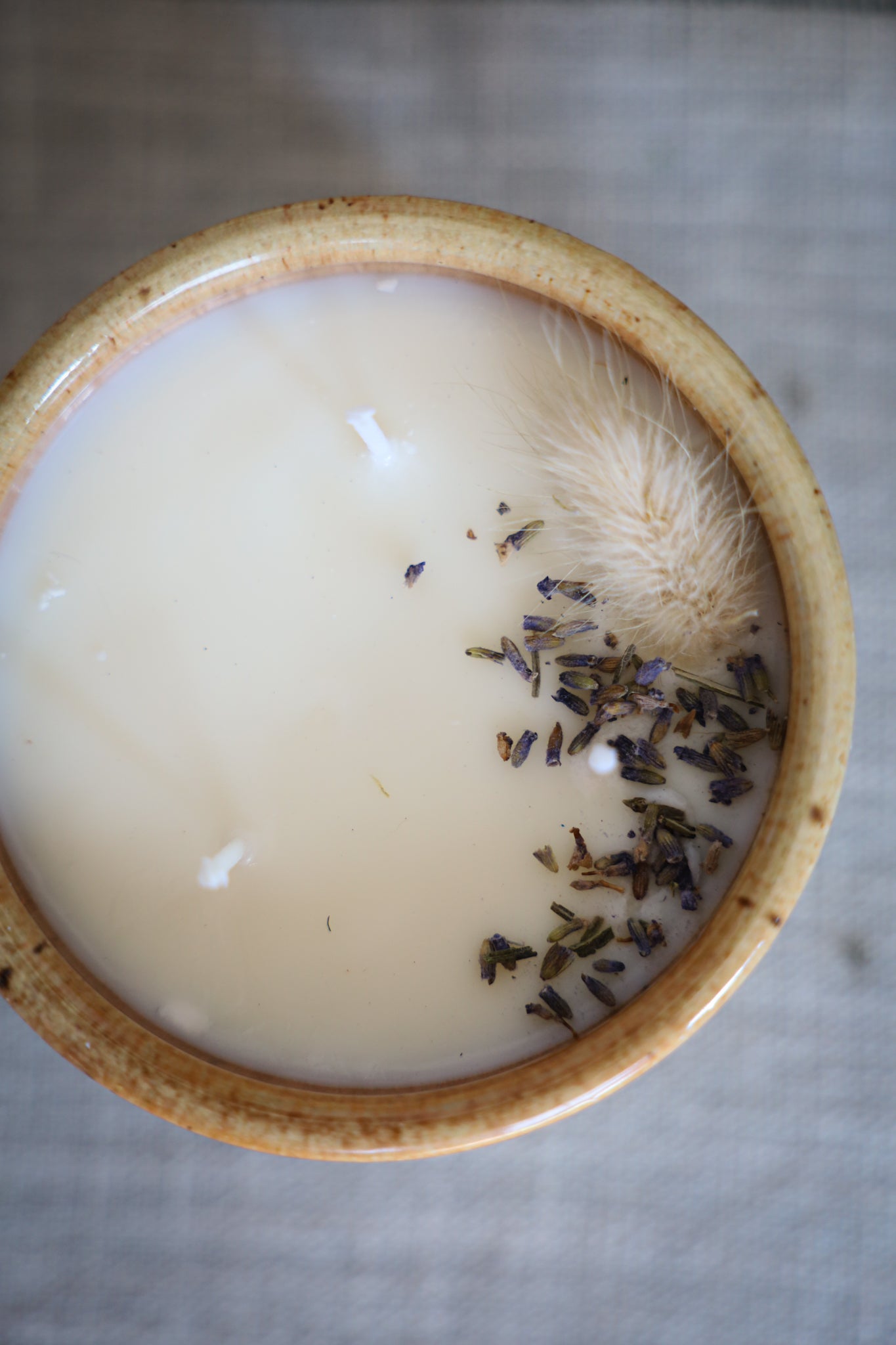 Lavender Candle in Pottery Bowl
