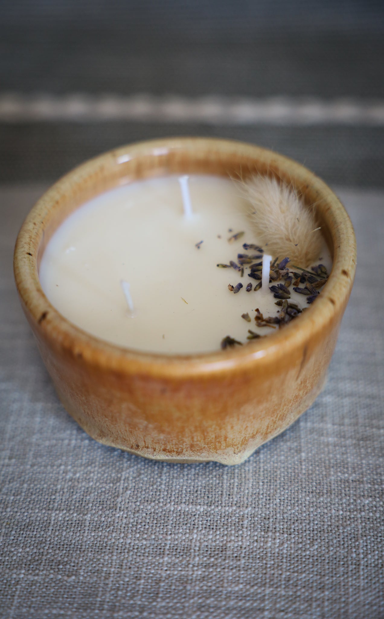 Lavender Candle in Pottery Bowl