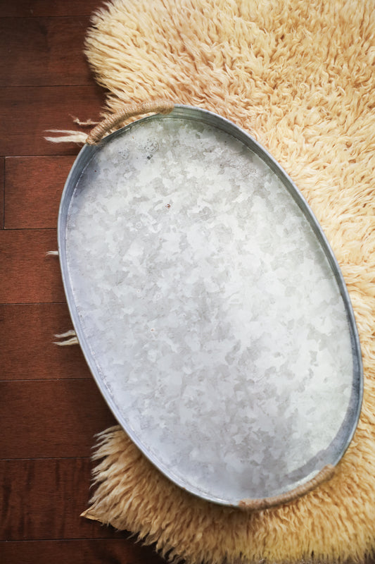 Metal Tray with Jute Handles