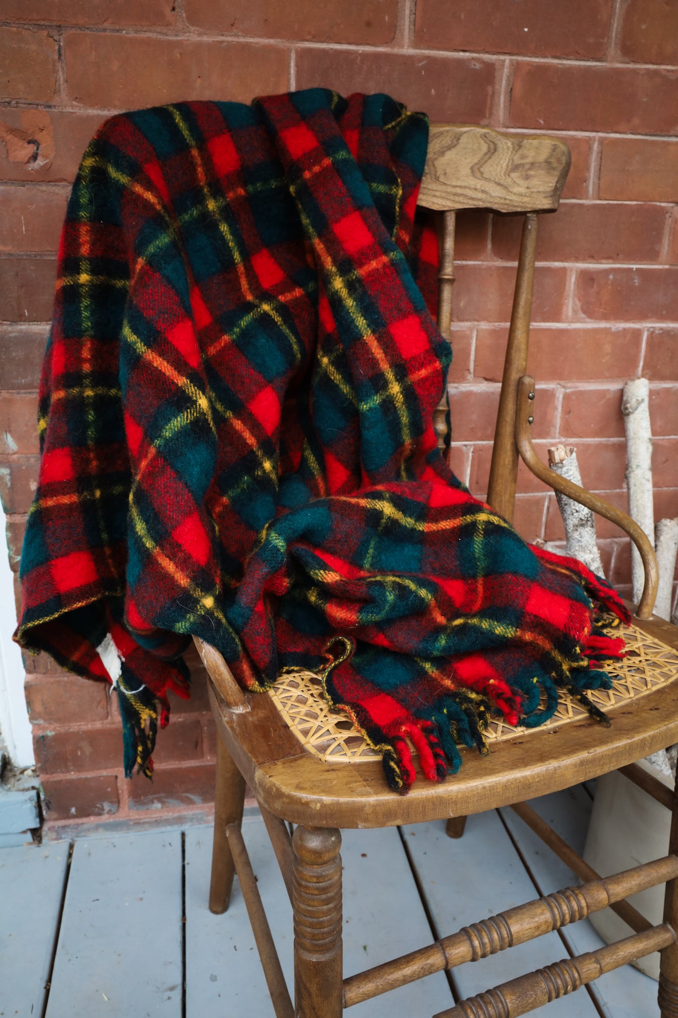 Festive Plaid Vintage Wool Blanket
