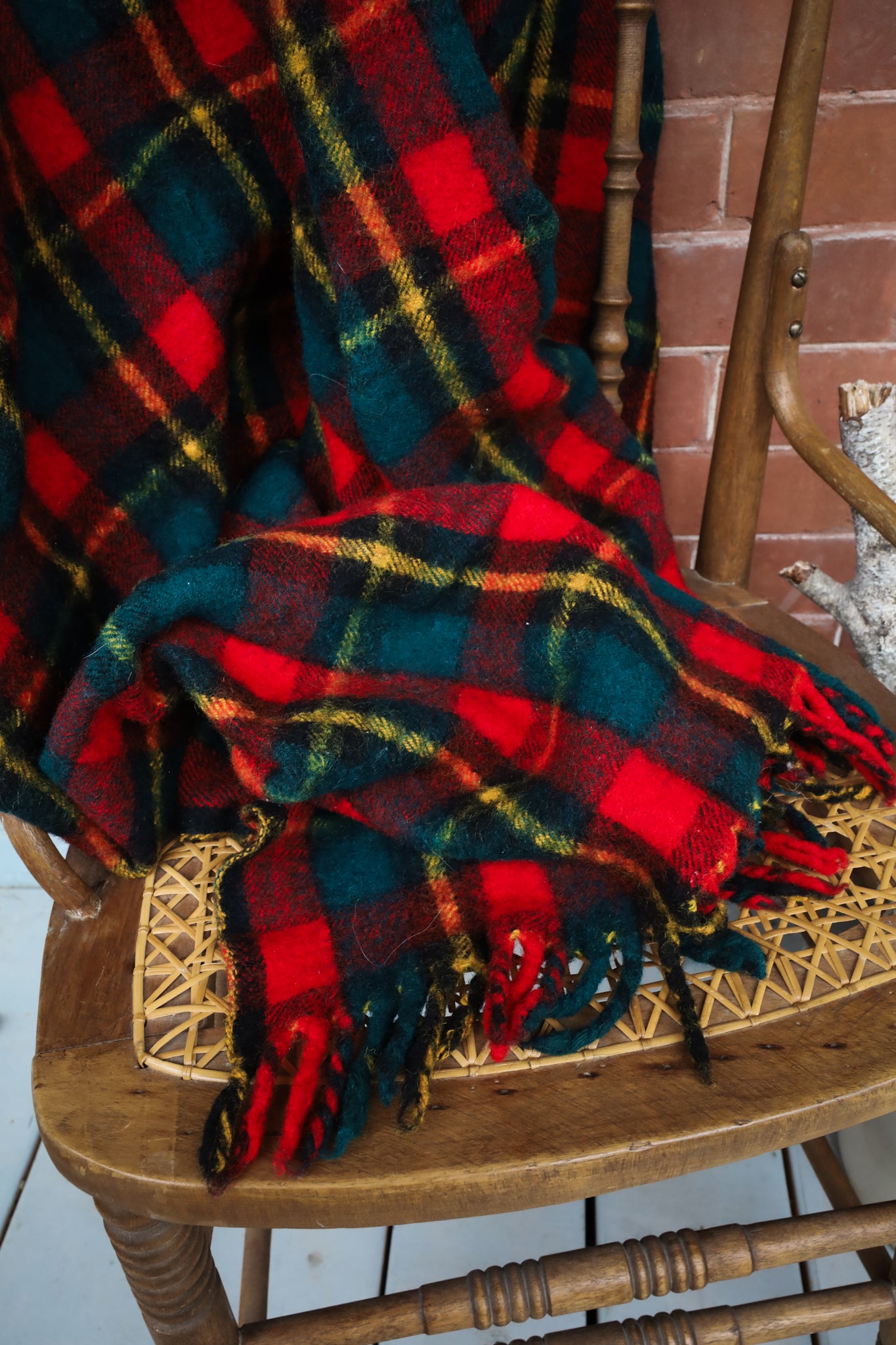 Festive Plaid Vintage Wool Blanket
