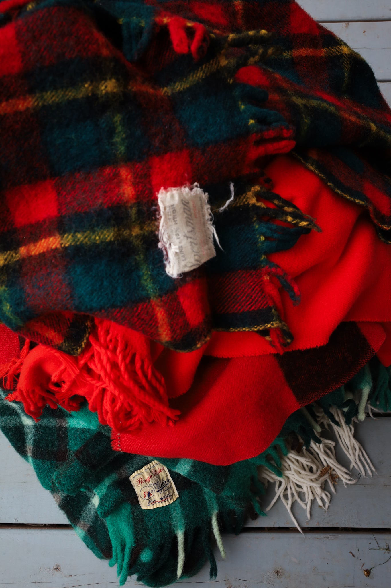Festive Plaid Vintage Wool Blanket