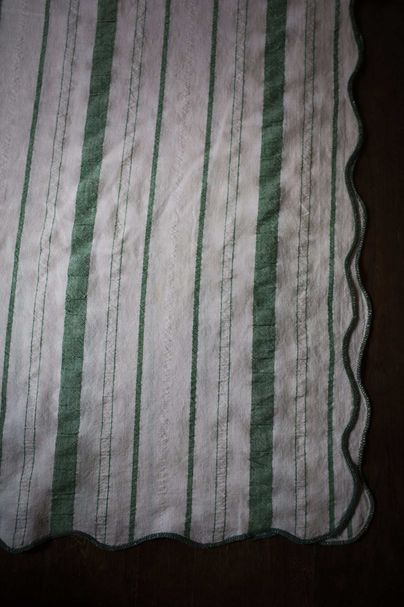 Green and White stripped tablecloth