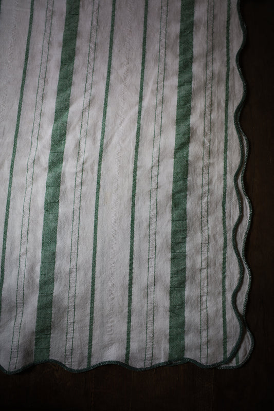 Green and White stripped tablecloth