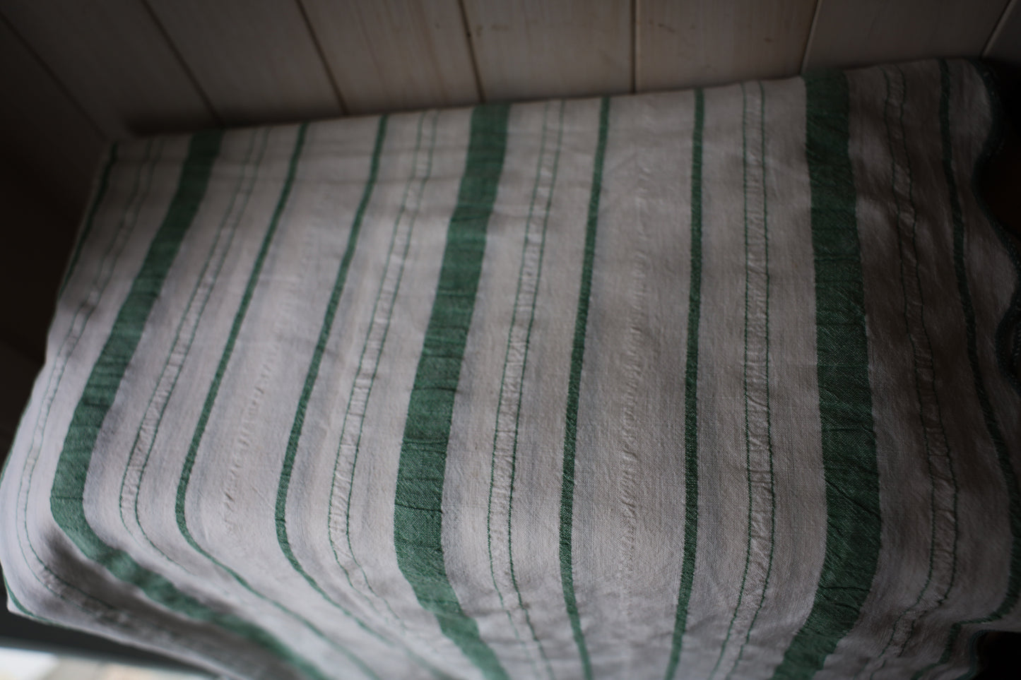Green and White stripped tablecloth