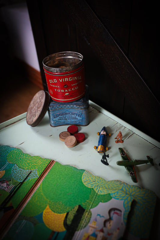 Vintage Tobacco Tin Can with Checkers