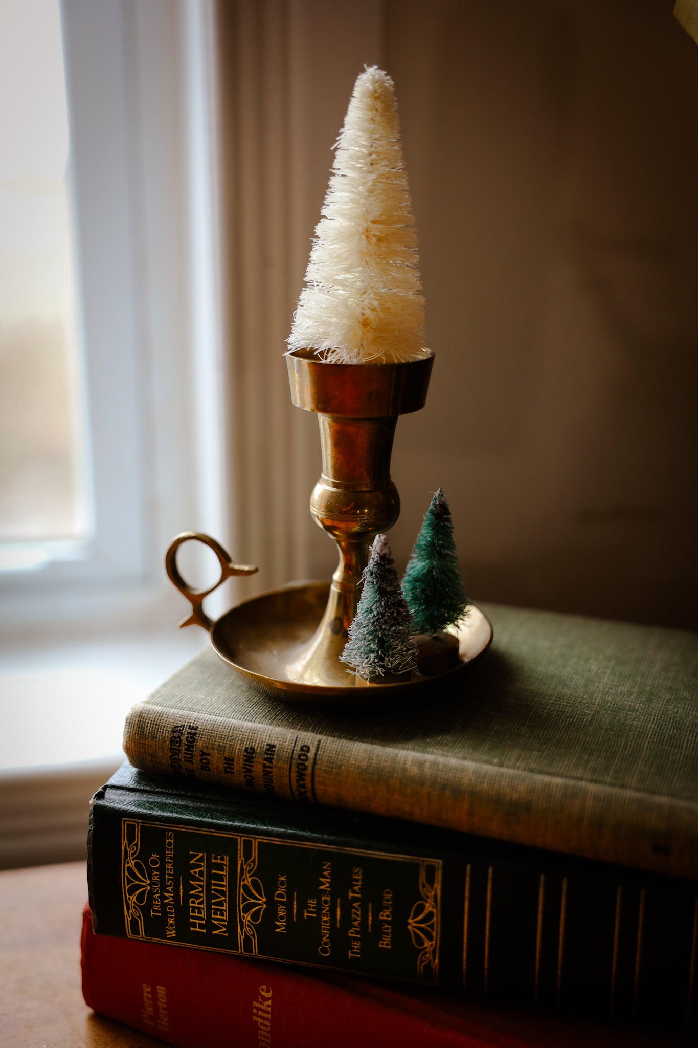 Winter Arrangement in Brass Candle stick holder