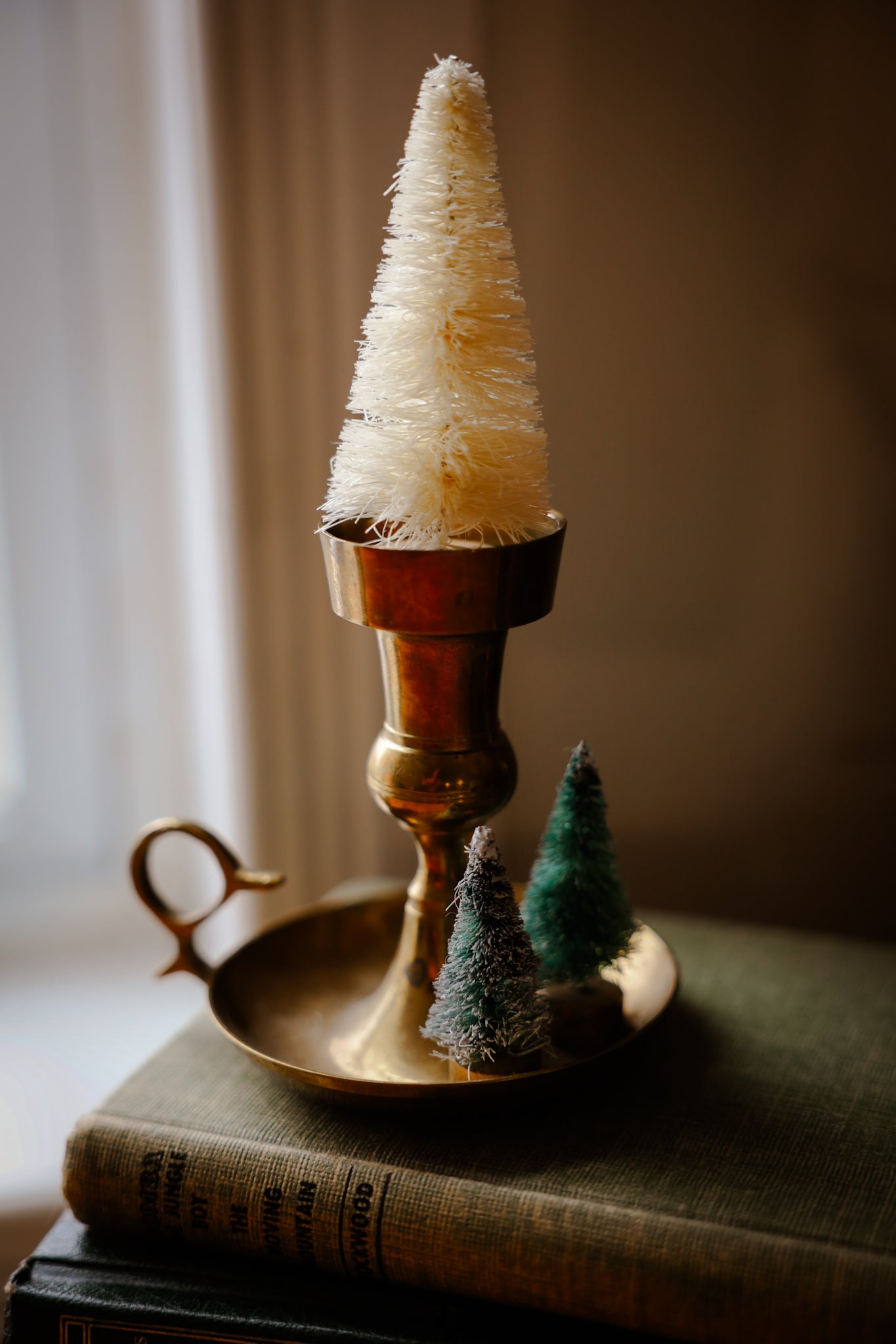 Winter Arrangement in Brass Candle stick holder