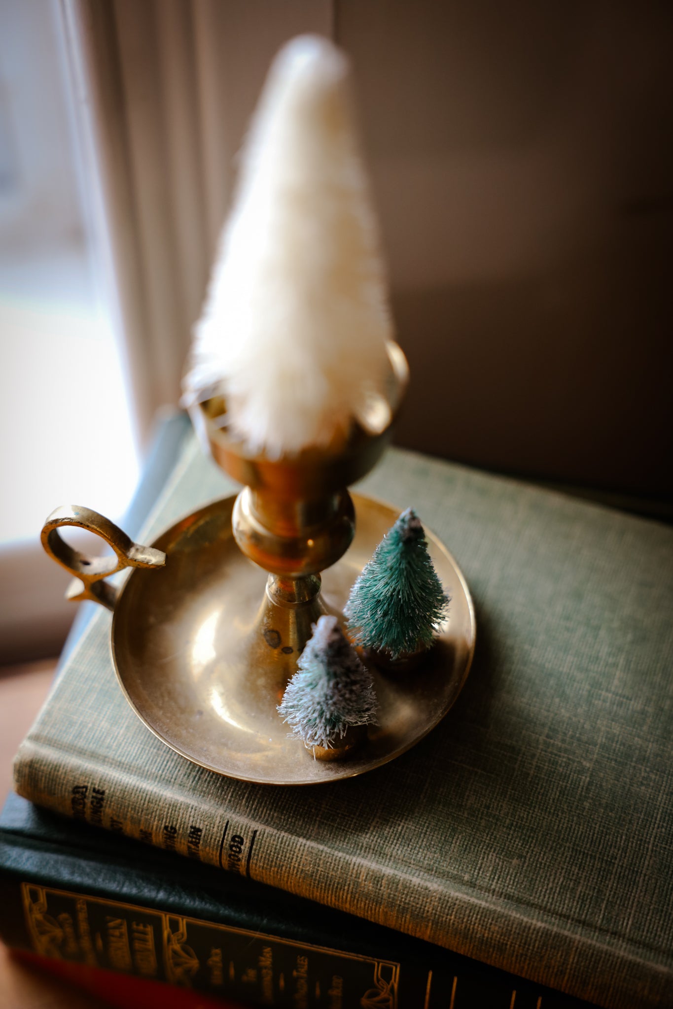 Winter Arrangement in Brass Candle stick holder