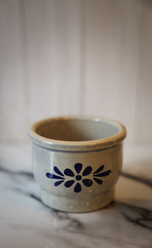 Vintage Stoneware Crock with Blue Floral Detail