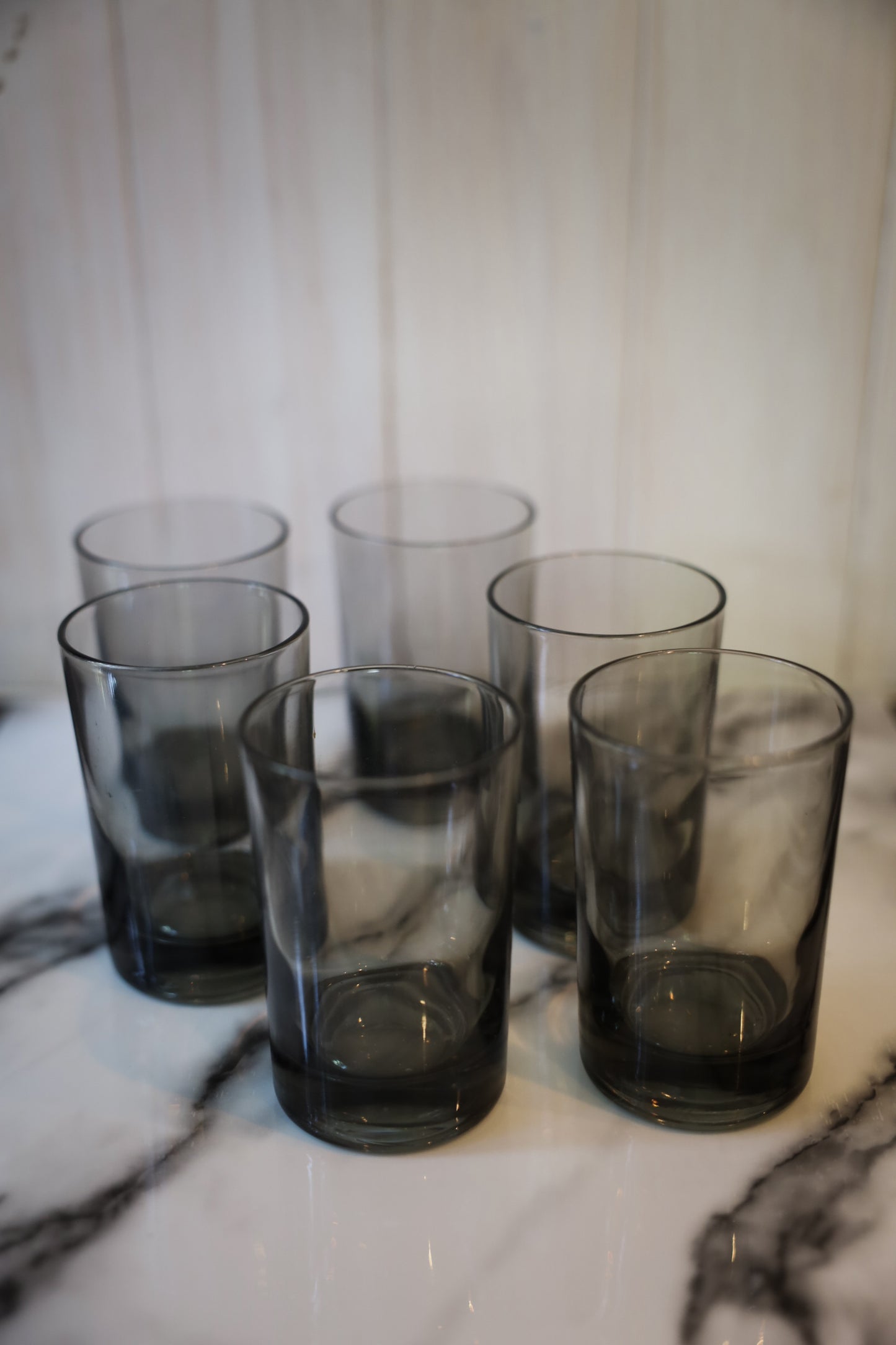 Vintage Silver-Plated Tray with Glass Decanter & Six Smoky Glasses