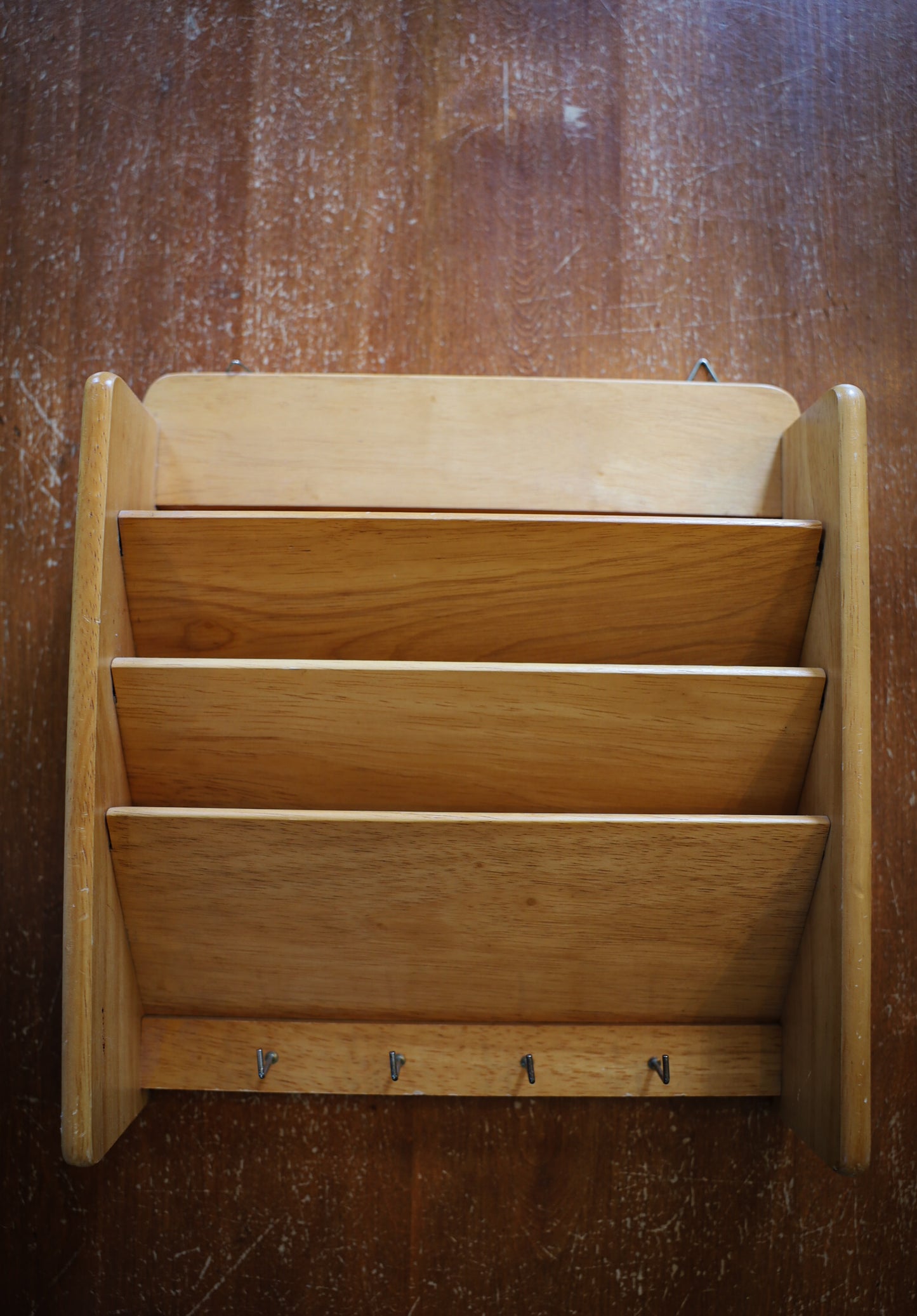 Vintage Wooden Wall Letter Holder with Key Hooks