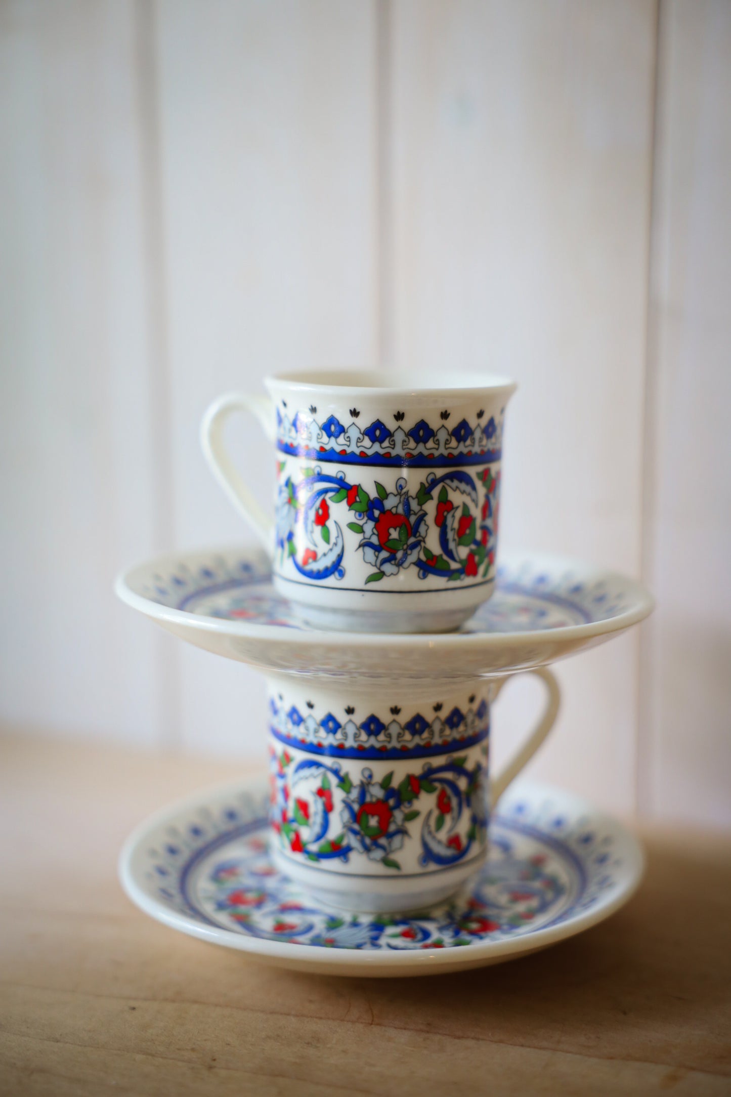 Floral Espresso Cups & Saucers — Set of Two