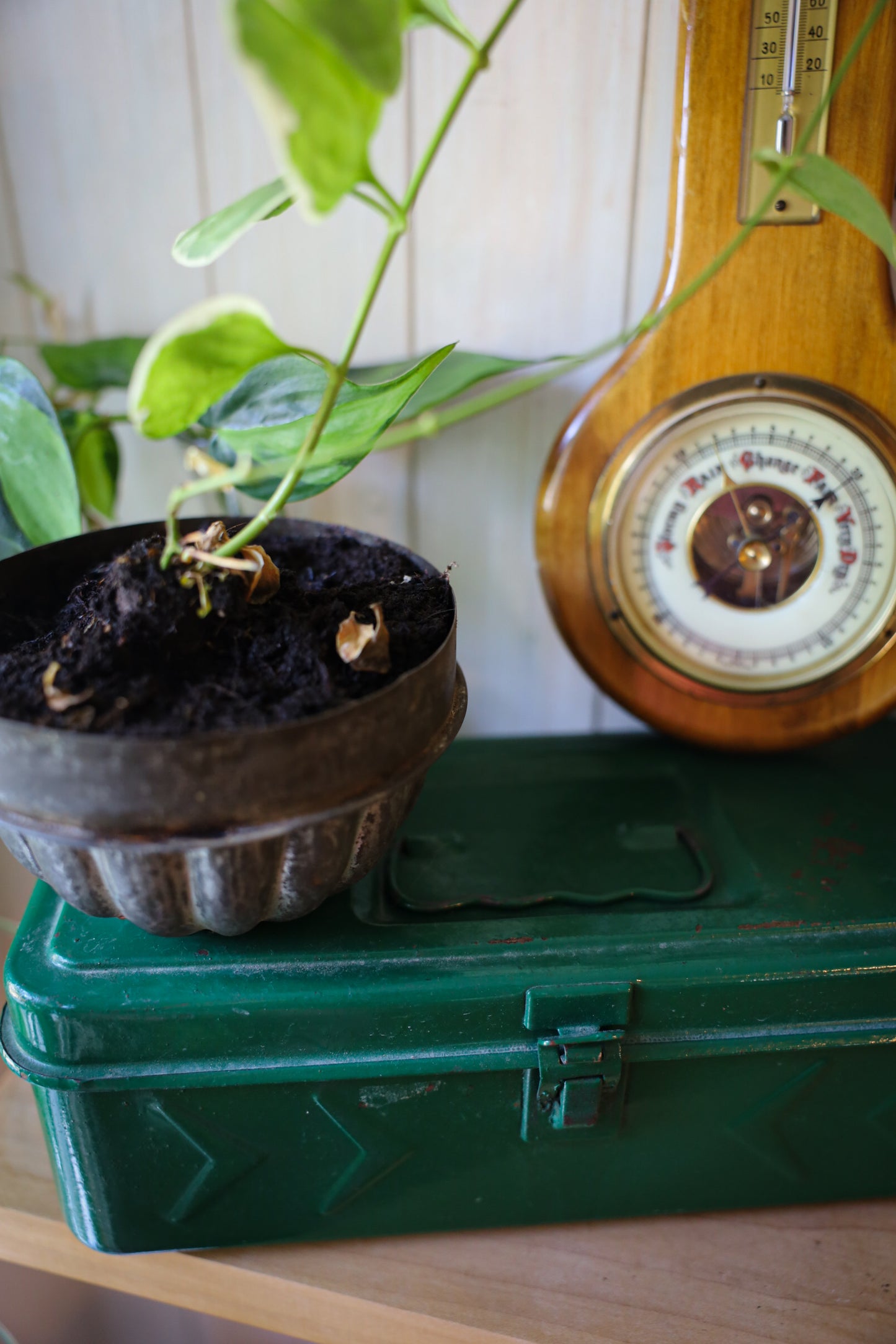 Vintage Green Metal Storage Box